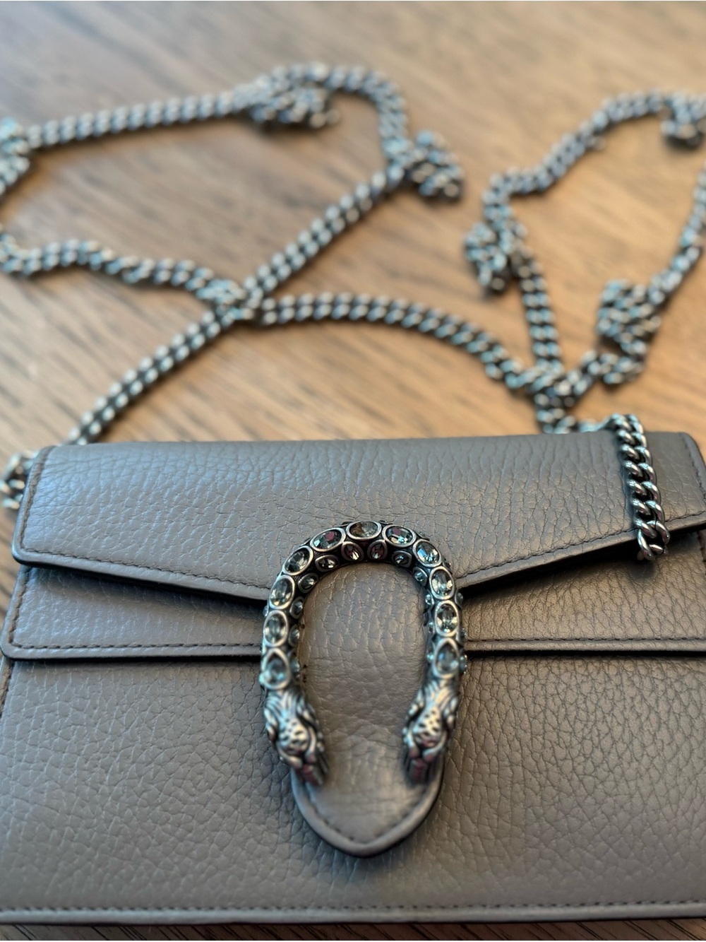 Gucci Grey Leather Crossbody with Ornate Silver-Tone Horsebit